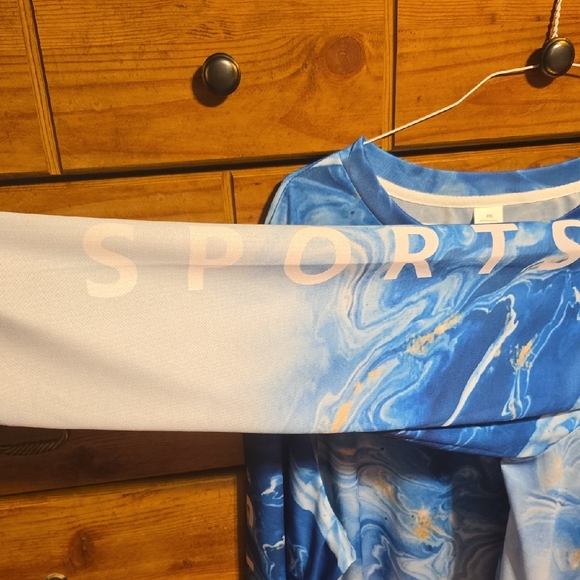 Blue and White Long Sleeve Sports Tee - Picture 3 of 4